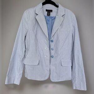 Vintage Attention Long Sleeve Light Blue/White Pinstripe Blazer Lined Collar 10